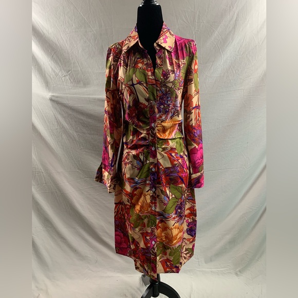 Boho Floral Print Button Front Shirt Dress - Picture 5 of 5